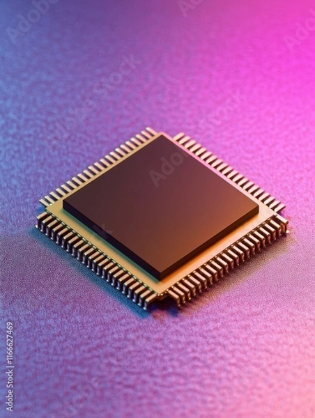 Fototapeta Digital circuit microchip on abstract background. Computing and technology concept. 3D Rendering