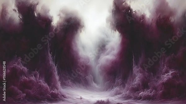 Obraz Abstract Purple Landscape with Misty Peaks and Valley