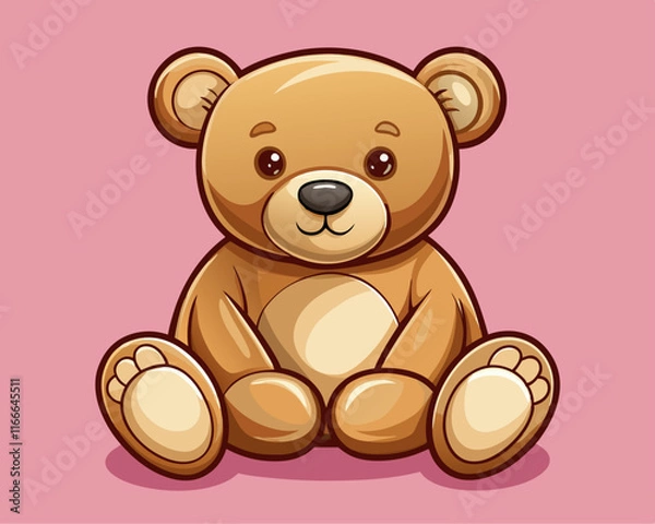 Fototapeta A soft plush teddy bear in light brown, resting on a baby pink background