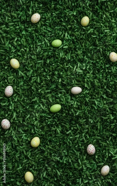 Fototapeta Easter Celebration Vibrant Green Grass with Colorful Easter Eggs - Spring and Nature Holidays
