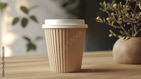 Obraz Mockup of a disposable coffee cup with lid on table