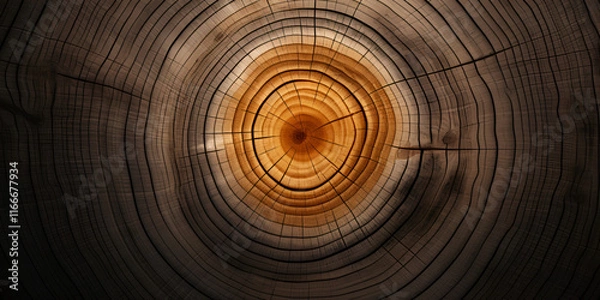 Fototapeta Cross-Section of a Wooden Tree Trunk Highlighting Its Rings