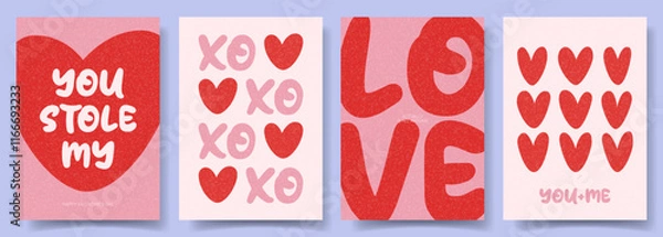 Obraz Modern Valentine's Day cards. Trendy vector minimalist posters with typography design and hearts for Valentine's Day party, banner, ads, branding, poster, cover, sale, social media.