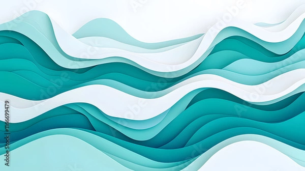 Fototapeta refreshing gradient background with shades of teal and white waves creates soothing visual experience. smooth curves evoke sense of calm and tranquility