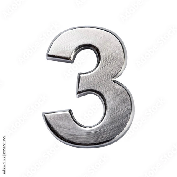Fototapeta 3d silver number 3 on transparent background