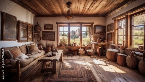 Fototapeta living room with fireplace