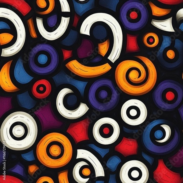 Obraz Abstract colorful doodle pattern with circles, swirls, and lines.