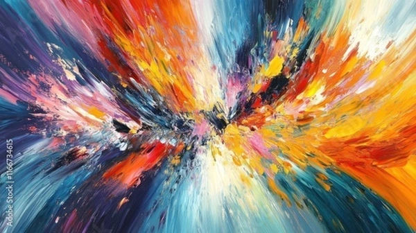 Fototapeta A vibrant abstract painting with dynamic colors and energetic brush strokes.