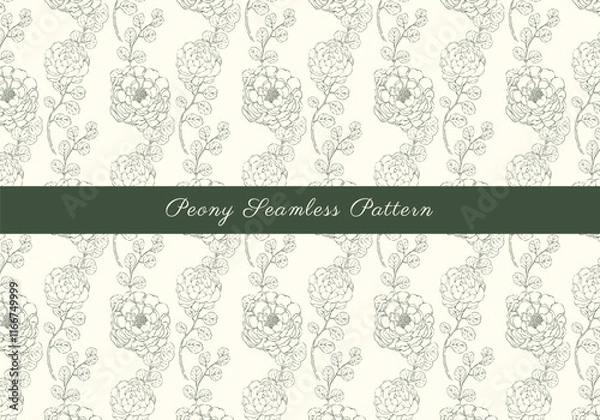 Obraz Hand Drawn Peony Seamless Pattern Elegant Botanical Design