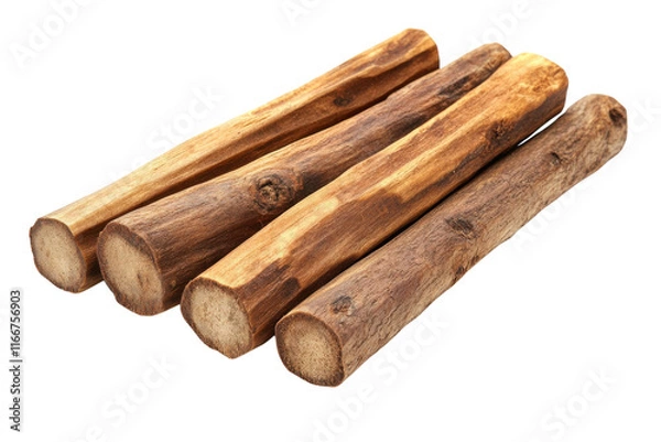 Fototapeta Natural wood sticks for crafting or building projects in various shades and textures suitable for handmade endeavors
