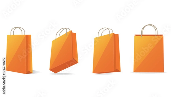 Fototapeta Several orange shopping bags in different perspectives.