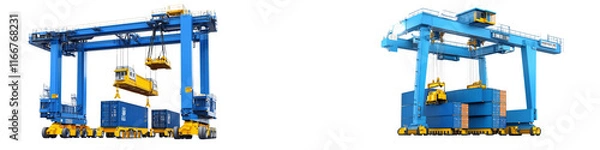 Fototapeta Two cranes lifting containers