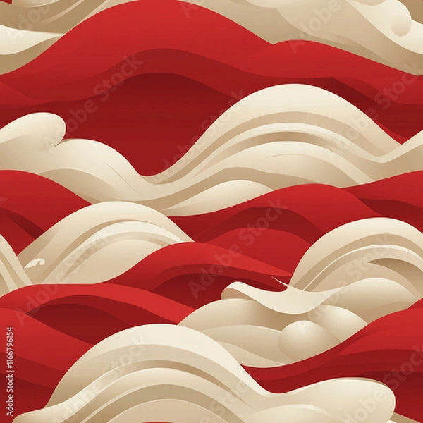 Fototapeta A series of waves and waves with a red seamless pattern background