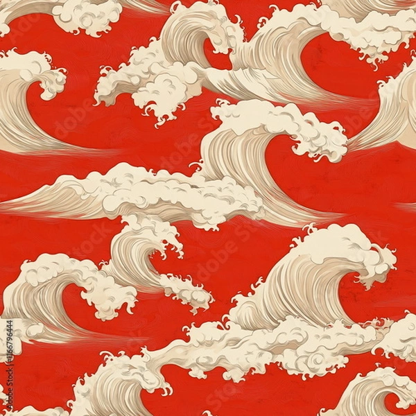 Fototapeta A series of waves and waves with a red seamless pattern background
