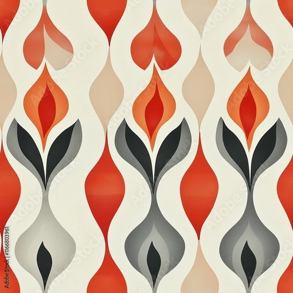 Fototapeta A Seamless Pattern of Flame Shaped Shapes in Shades of Red