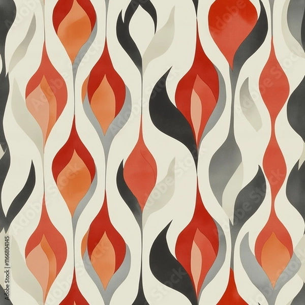Fototapeta A Seamless Pattern of Flame Shaped Shapes in Shades of Red