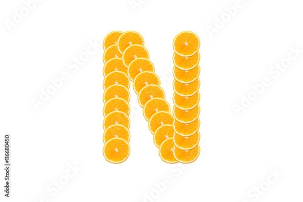 Fototapeta Alphabet, Made of sliced citrus, orange fruit Isolated on white