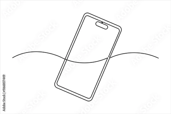 Fototapeta Continuous one line art drawing of smartphone. Mobile phone touch screen gadget modern technology design vector illustration