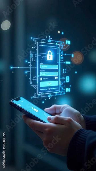 Fototapeta Programmer securing mobile app with innovative cybersecurity login interface