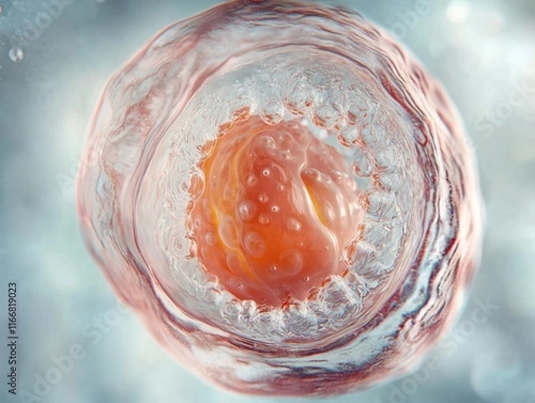 Obraz Close-up view of a human egg cell, showcasing its delicate structure and vibrant colors.