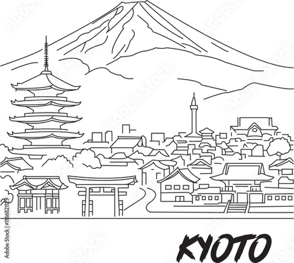 Obraz Kyoto City Line Draw Simple Minimalist