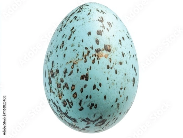 Obraz A beautifully speckled blue egg on a white background, showcasing a unique natural pattern.