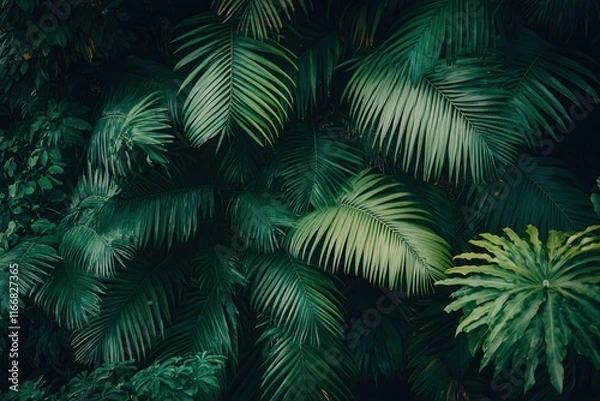 Obraz Lush Tropical Green Foliage Background for Nature and Jungle Inspired Designs