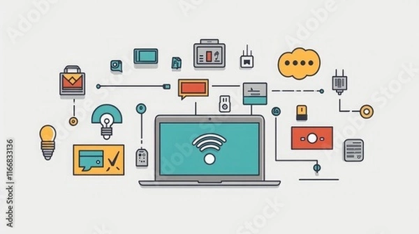 Fototapeta IoT connectivity tools on a laptop, symbolizing smart technology innovation