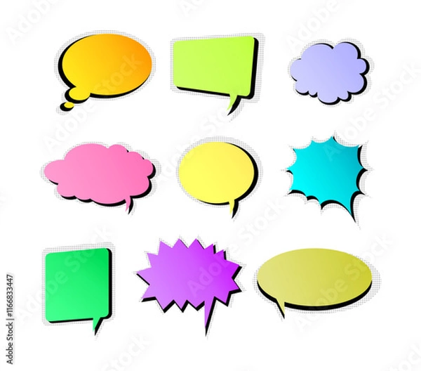 Obraz Multicolor speech bubble with halftone shadow set vector. Comic speech bubble for design element. Doodle speech bubble.