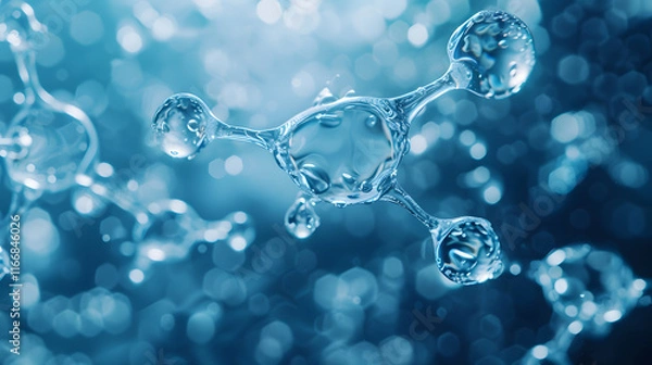 Fototapeta Abstract molecular structure of water molecules. Concept for science and chemistry with copy space