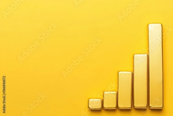 Fototapeta Gold bars on upward financial graph business growth financial analysis bright yellow background elevated perspective wealth management