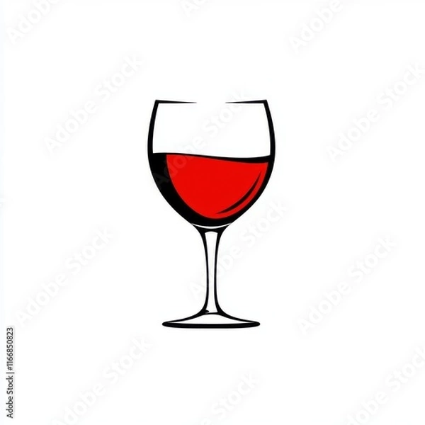 Obraz A stylish line art illustration of a wine glass filled with red wine.