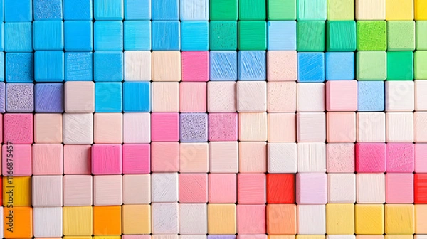 Fototapeta Colorful wooden blocks in various shades arranged.