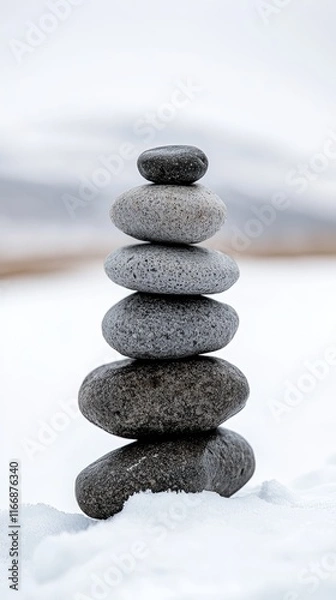 Fototapeta A stack of rocks sitting on top of each other in the snow