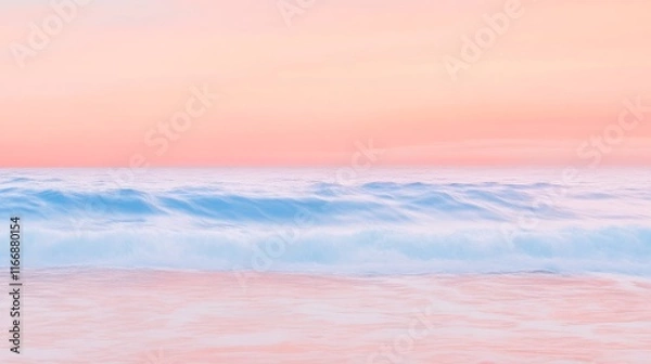 Fototapeta Serene Vintage Coastal Duotone with Crashing Waves in Coral and Blue Tones