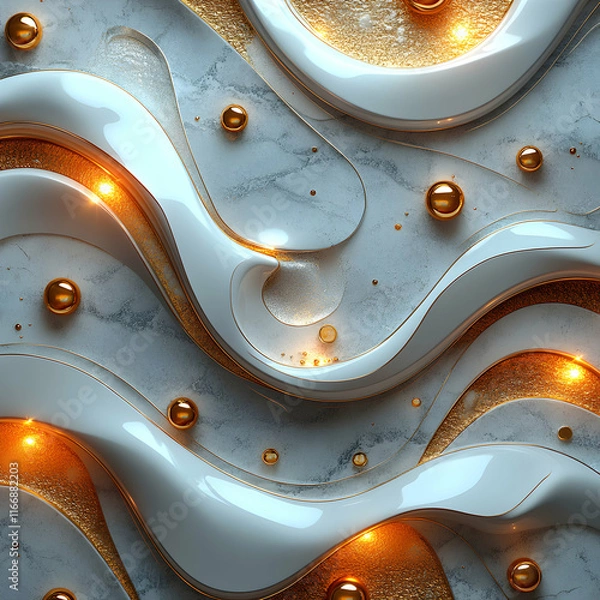 Fototapeta Abstract 3D Render: Elegant Swirling Marble and Gold Design