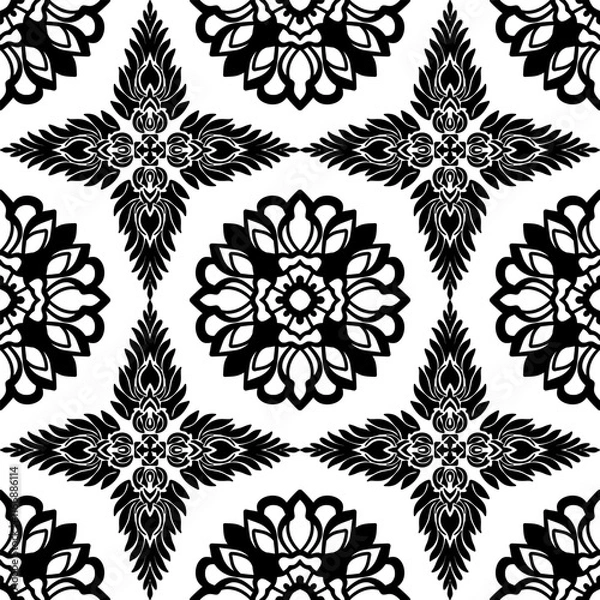 Fototapeta Seamless damask pattern for design. Black and white vector illustration. vector illustration for elegant textile design.