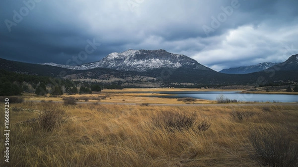 Obraz landscape with lake and clouds