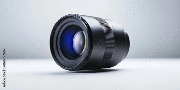 Fototapeta A close-up view of a professional camera lens. Its sleek design features a precise glass element. Ideal for photographers seeking high-quality images in various conditions. AI
