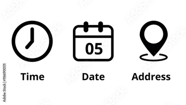 Fototapeta Collection of icons for location, date and time of event marking, day 05.