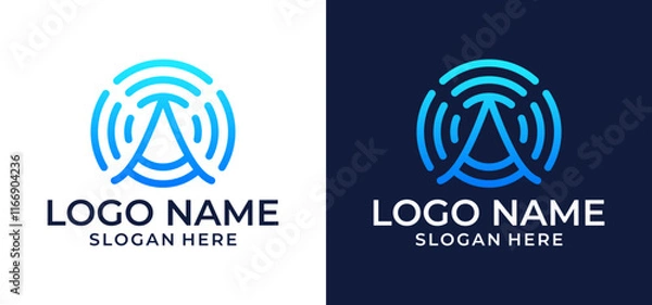 Fototapeta Vector of antenna or radar signal icons, telecommunication towers, mobile broadcasts, internet connection technology, wireless thin line symbols with gradient colors.