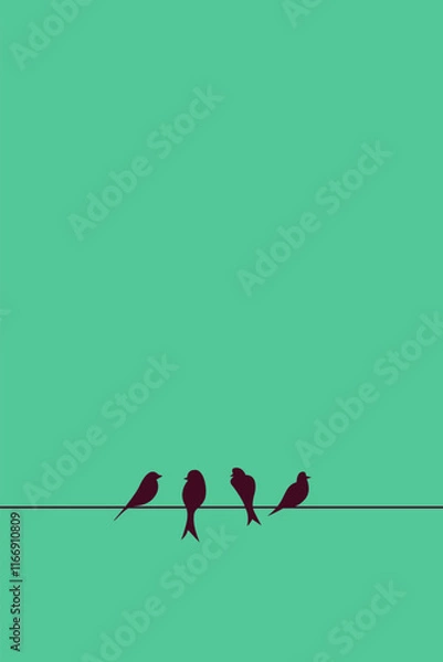 Fototapeta Background design concept of birds sitting on a wire isolated on green background - vector illustration