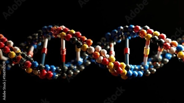 Fototapeta Close-up of intricate 3D DNA structure with vibrant details, glowing softly.
