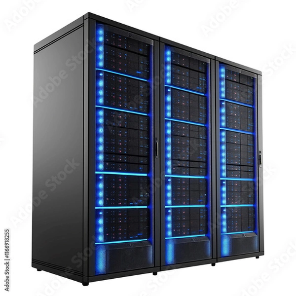 Fototapeta server rack with servers isolated on transparent white background, clipping path