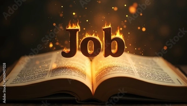 Fototapeta The name job floats gracefully a couple of inches above the open pages of an ancient Bible, as though it is levitating in mid-air