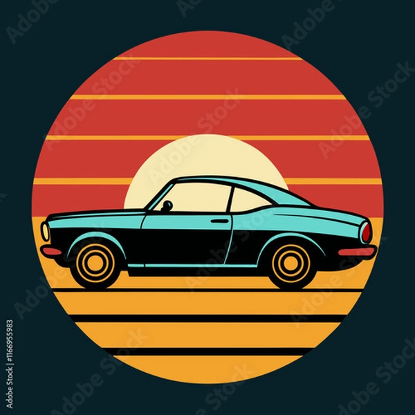 Obraz Car leaves silhouette on Retro Vintage Background  vector illustration 
