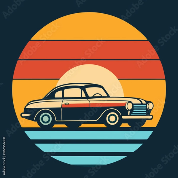 Obraz Car leaves silhouette on Retro Vintage Background  vector illustration 
