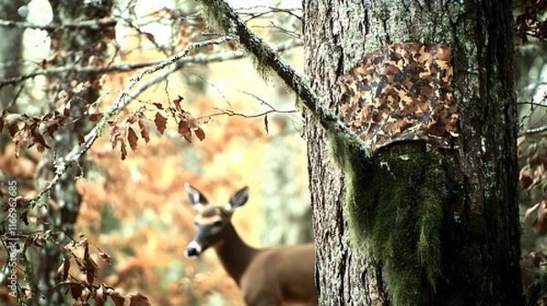 Fototapeta Forest-Inspired Close-Up Camouflage on Tree Branches and Foliage