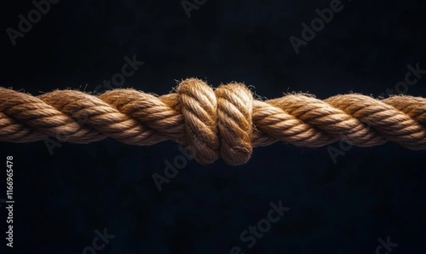 Fototapeta A close-up of a knotted rope against a dark background.