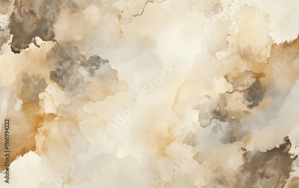 Fototapeta Muted sepia and light pastel beige watercolor pattern. Elegant abstract art background featuring soft stains and delicate textures. Blank template design.